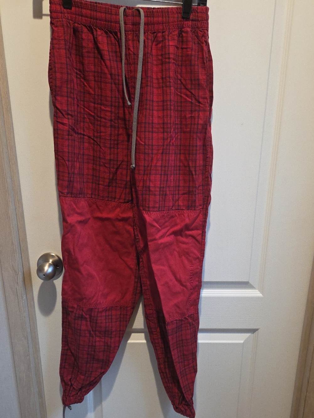 Women's Red Plaid Jogger Track Pants with Drawstring Waist